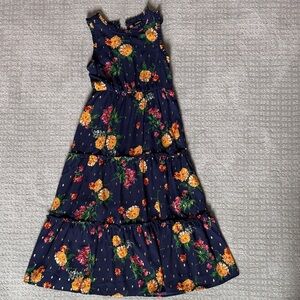 Zunie Navy Floral Tiered Maxi Dress with Yellow & Pink Flowers